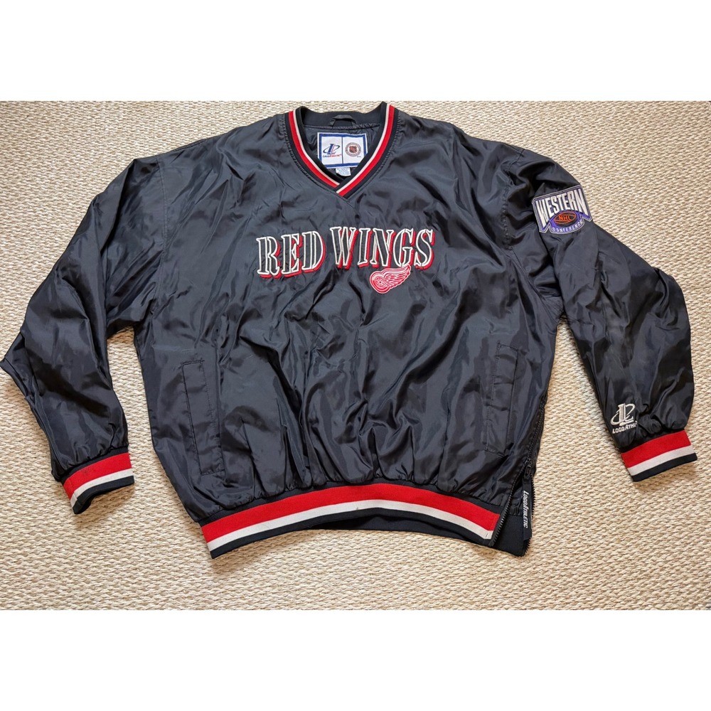 Vintage Logo Athletic Detroit Red‎ Wings NHL Windbreaker Pullover Jacket Mens XL